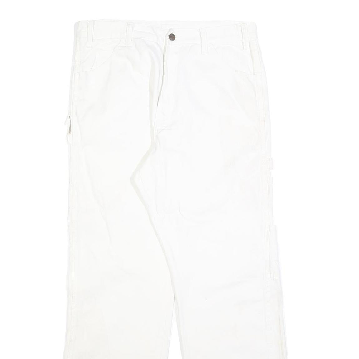 DICKIES Mens White Relaxed Straight Cotton Blend Trousers W32 L30 Workwear