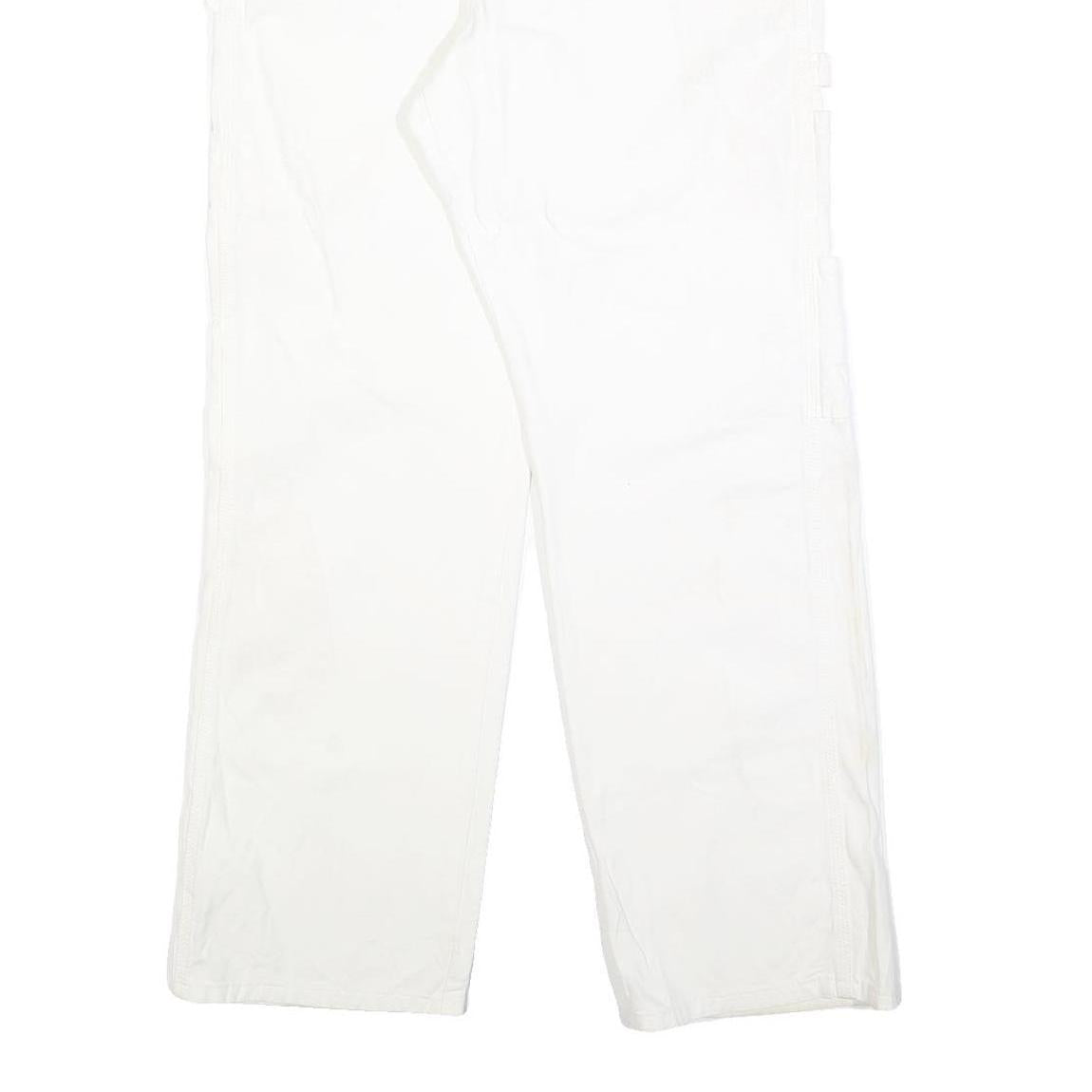 DICKIES Mens White Relaxed Straight Cotton Blend Trousers W32 L30 Workwear