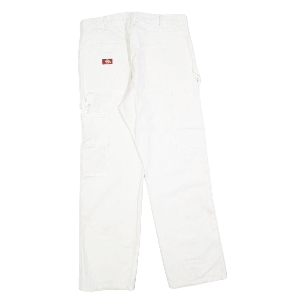 DICKIES Mens White Relaxed Straight Cotton Blend Trousers W32 L30 Workwear