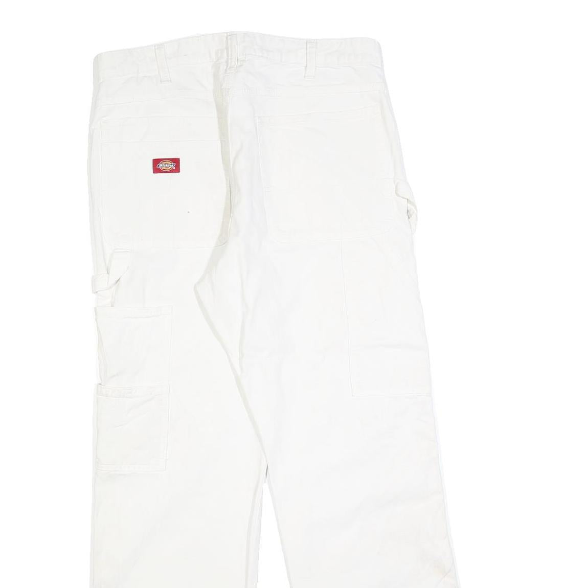 DICKIES Mens White Relaxed Straight Cotton Blend Trousers W32 L30 Workwear