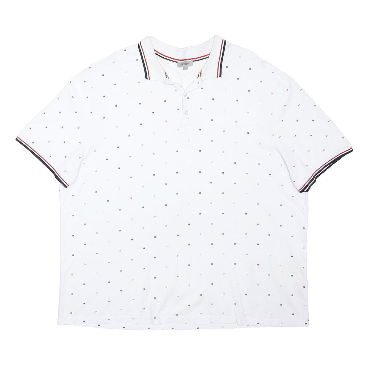 GEORGE Mens White Polo Shirt 3XL Cotton Blend Short Sleeve Small Print
