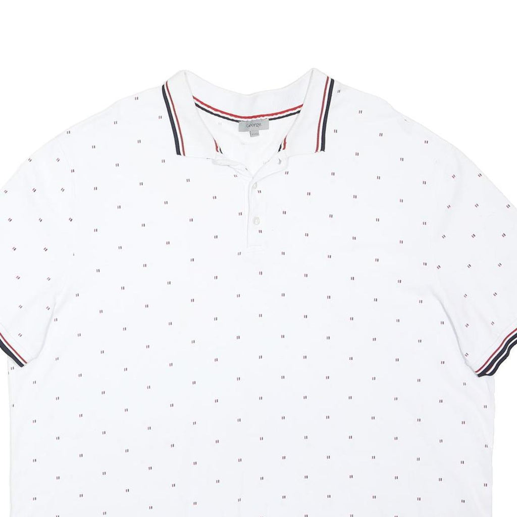 GEORGE Mens White Polo Shirt 3XL Cotton Blend Short Sleeve Small Print