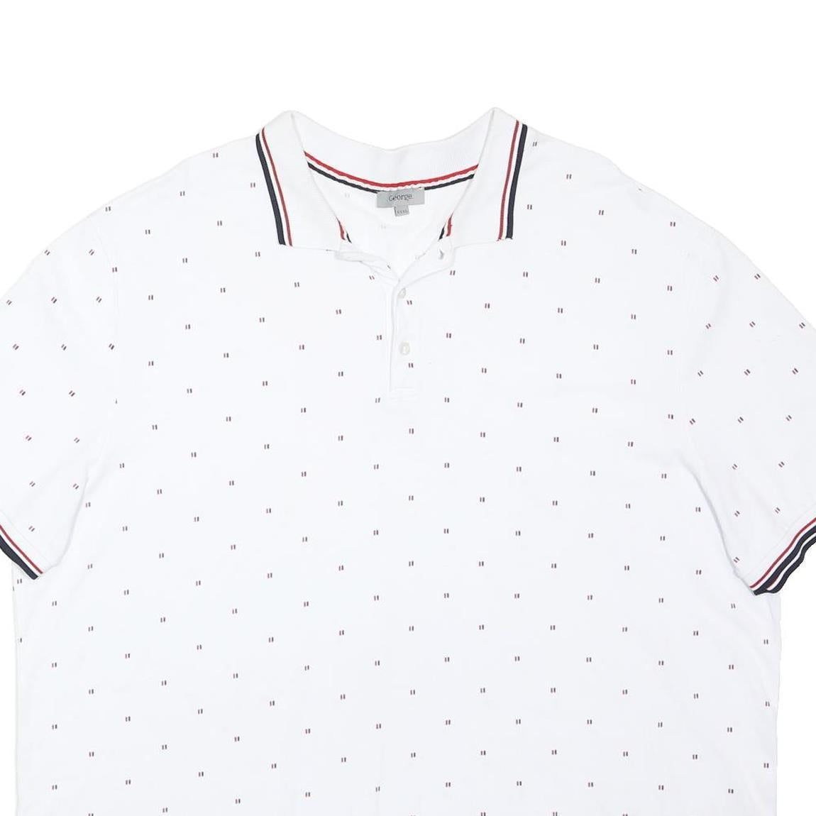 GEORGE Mens White Polo Shirt 3XL Cotton Blend Short Sleeve Small Print
