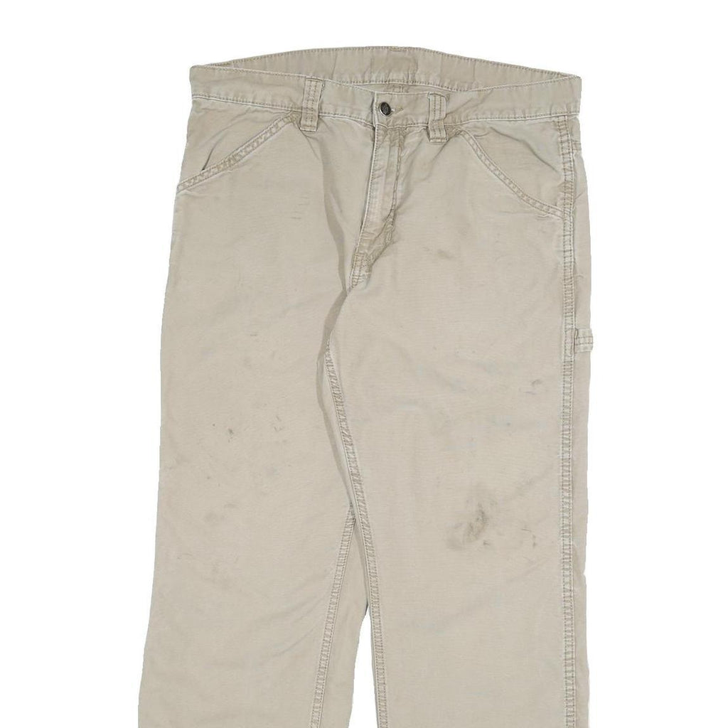 DICKIES Mens Cotton Blend Beige Regular Fit Straight Leg Trousers W34 L29