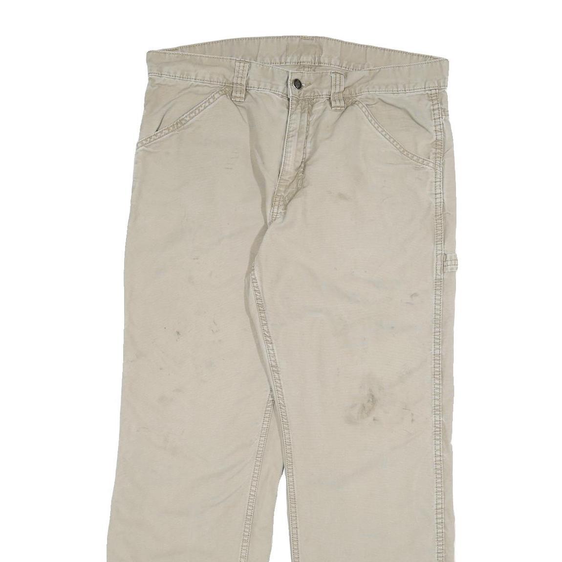 DICKIES Mens Cotton Blend Beige Regular Fit Straight Leg Trousers W34 L29