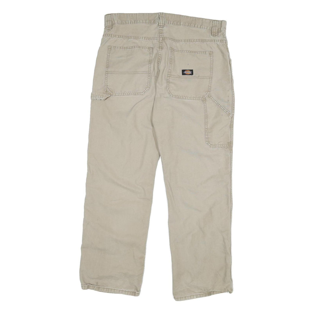 DICKIES Mens Cotton Blend Beige Regular Fit Straight Leg Trousers W34 L29