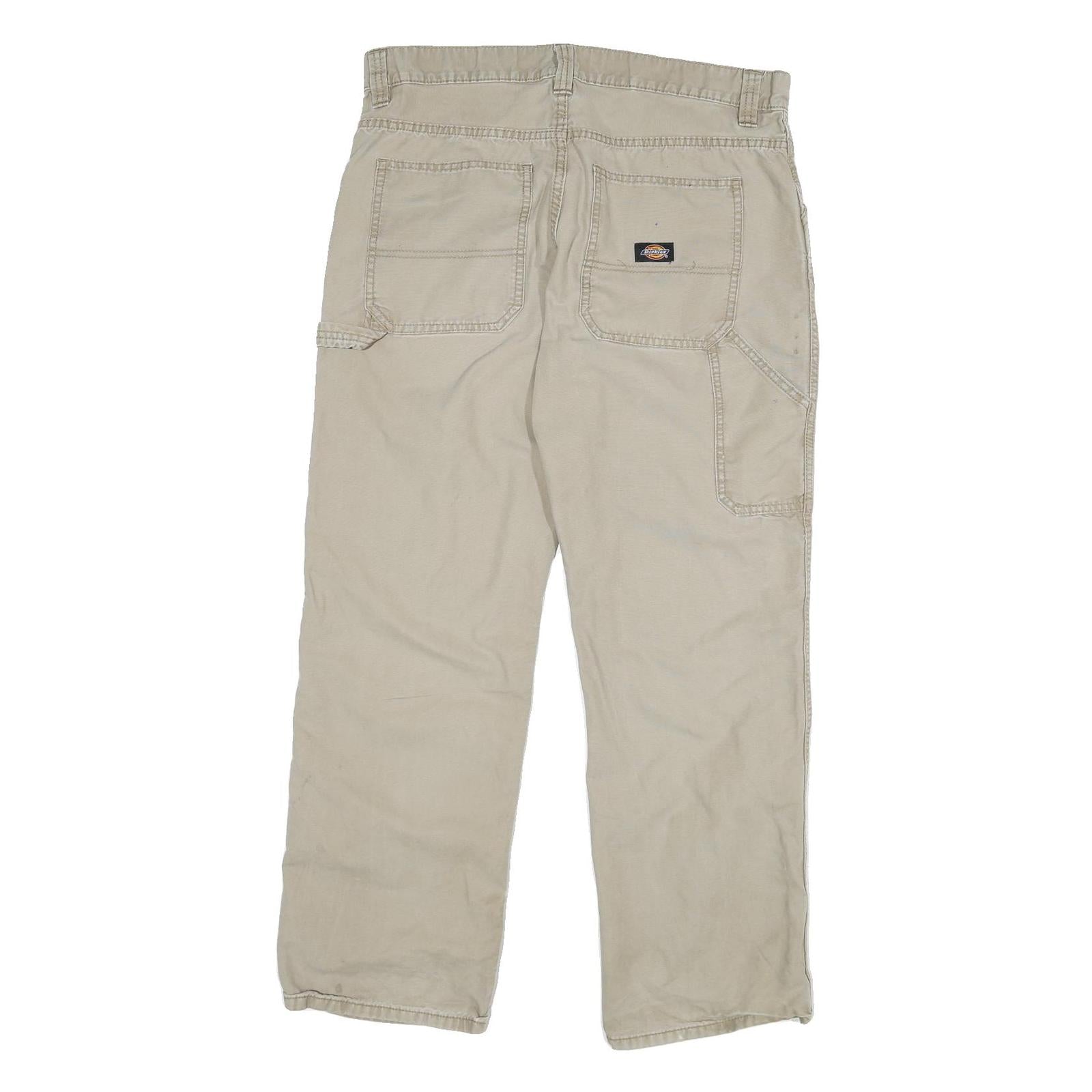 DICKIES Mens Cotton Blend Beige Regular Fit Straight Leg Trousers W34 L29
