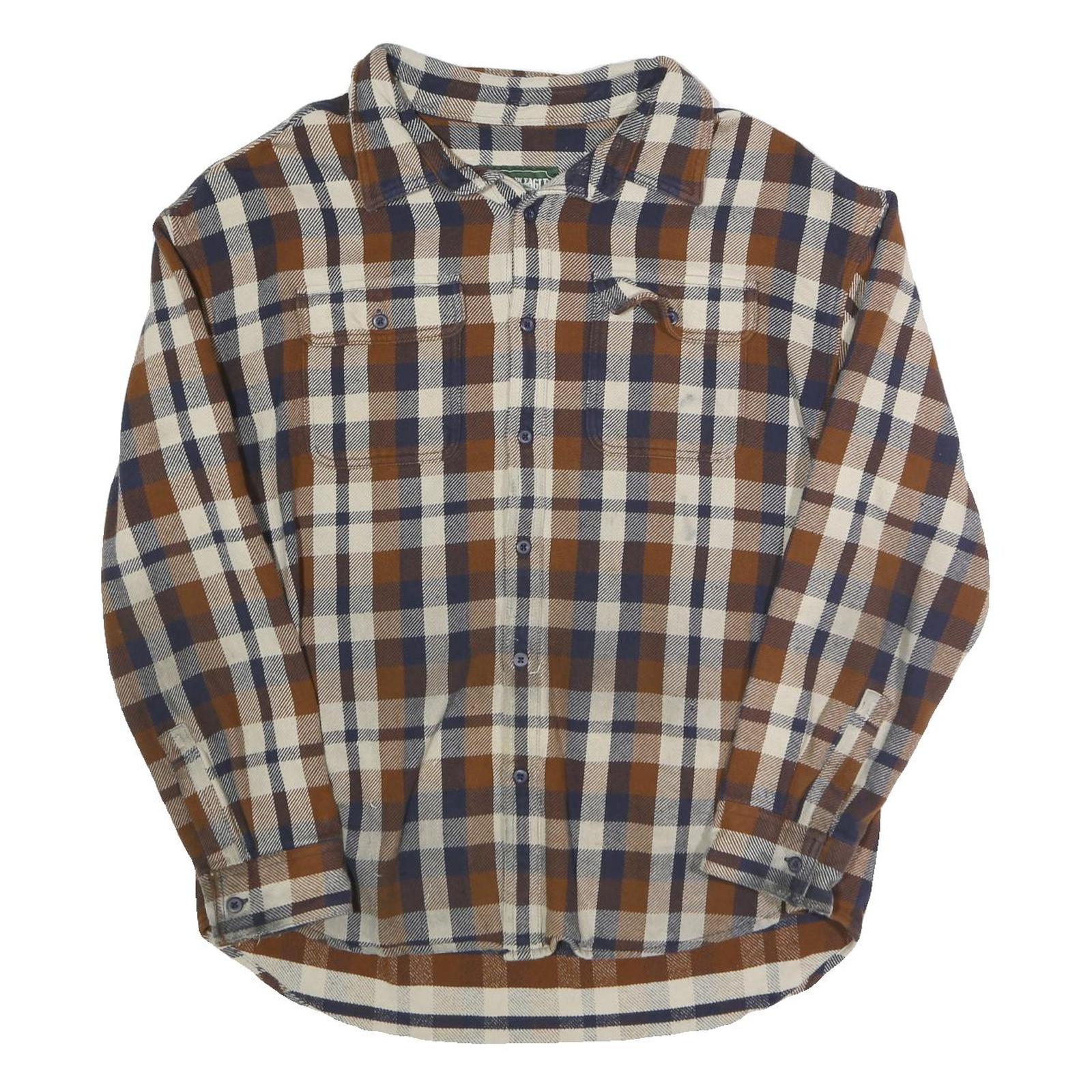 AMERICAN EAGLE Mens Brown & Blue Check Shirt XL Long Sleeve Button Closure