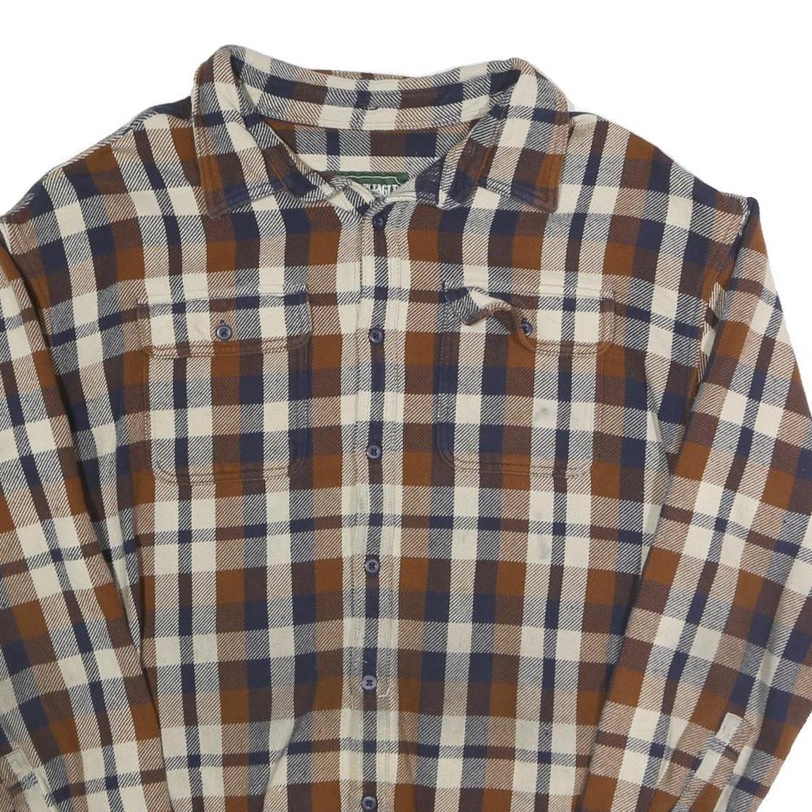 AMERICAN EAGLE Mens Brown & Blue Check Shirt XL Long Sleeve Button Closure
