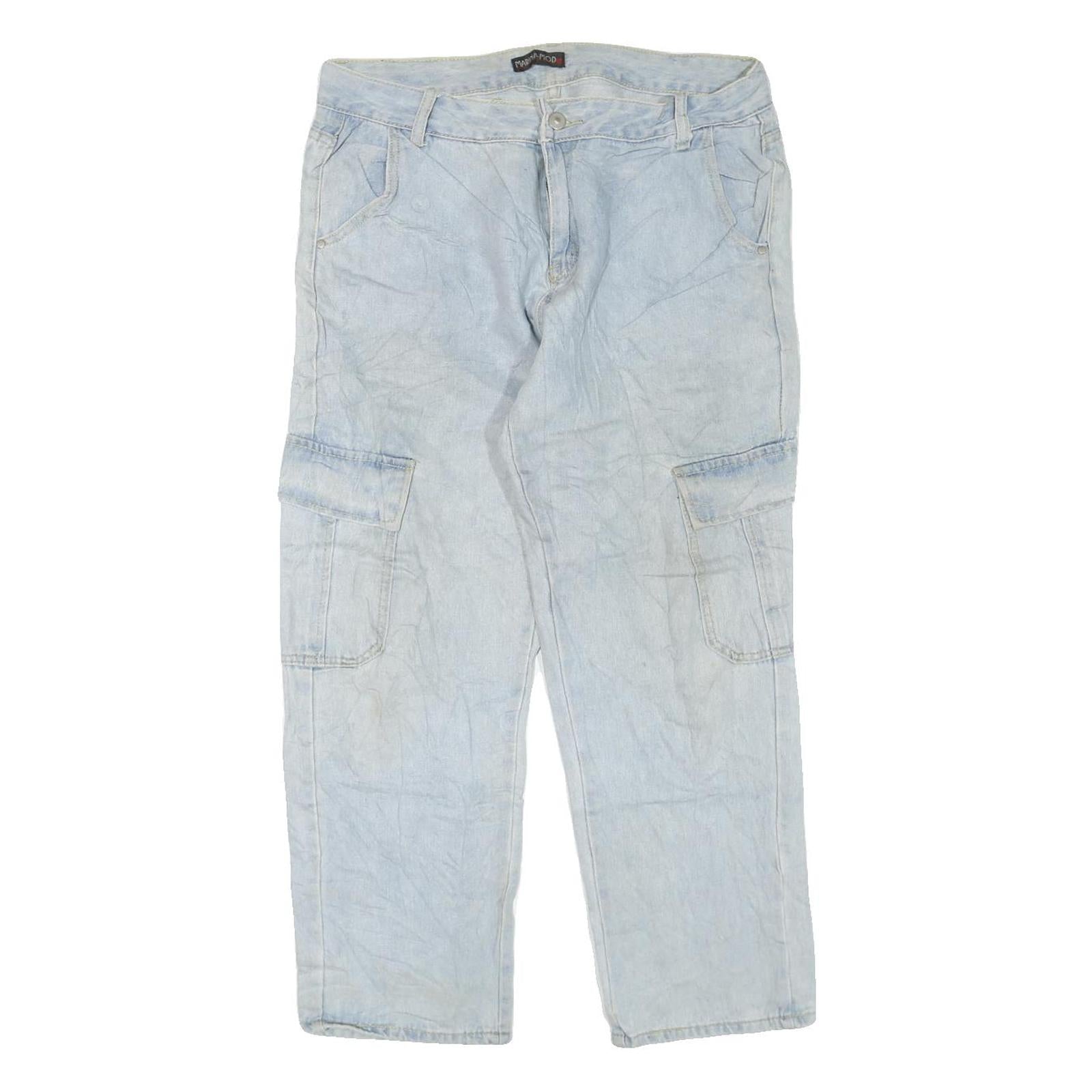 MARINA MOD Womens Light Blue Regular Jeans Denim W34 L27 Cargo Pockets Zip