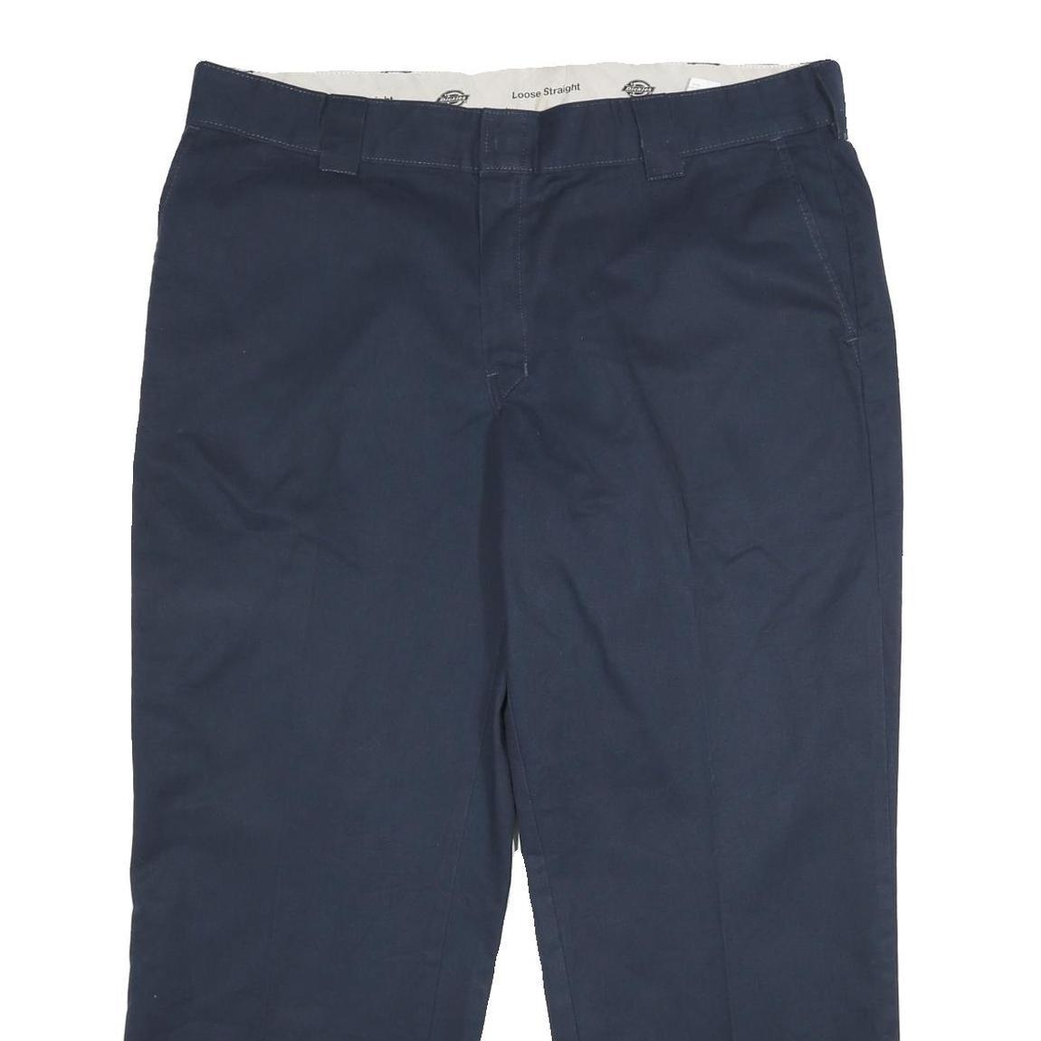 DICKIES Mens Polyester Blend Navy Blue Loose Straight Trousers W40 L30 Workwear