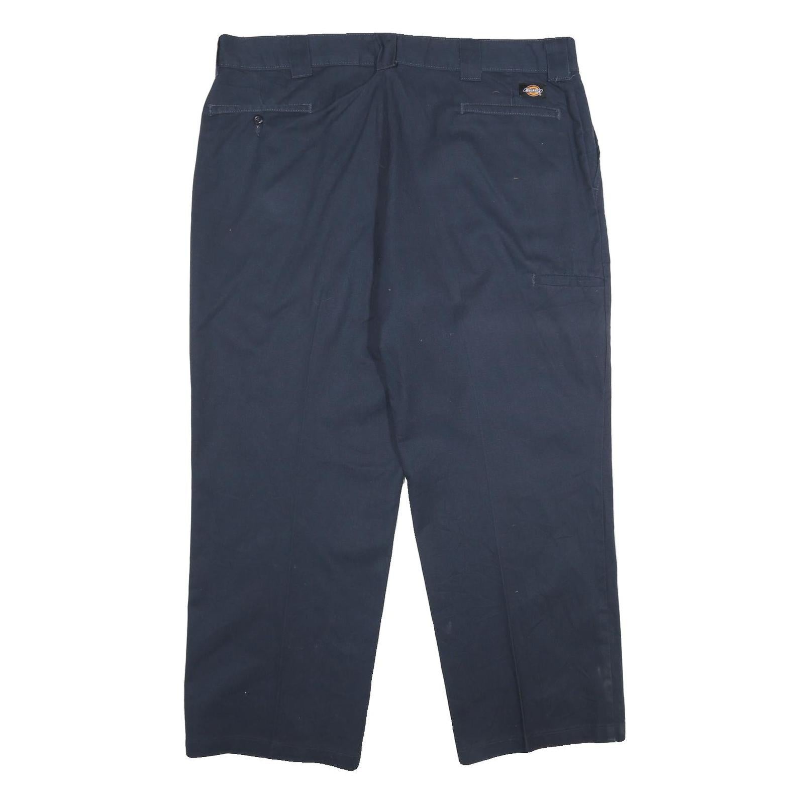DICKIES Mens Polyester Blend Navy Blue Loose Straight Trousers W40 L30 Workwear