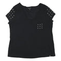 ROCK & REPUBLIC Womens Black V-Neck T-Shirt XL Short Sleeve Eyelet Detail