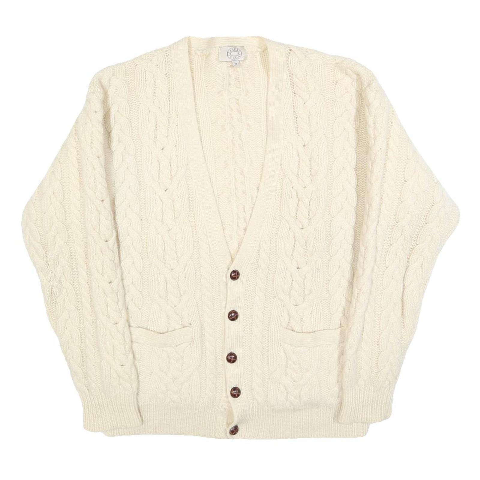 CASUAL CLUB Mens Cream Wool Cable Knit Button Up Jumper M Classic Warm