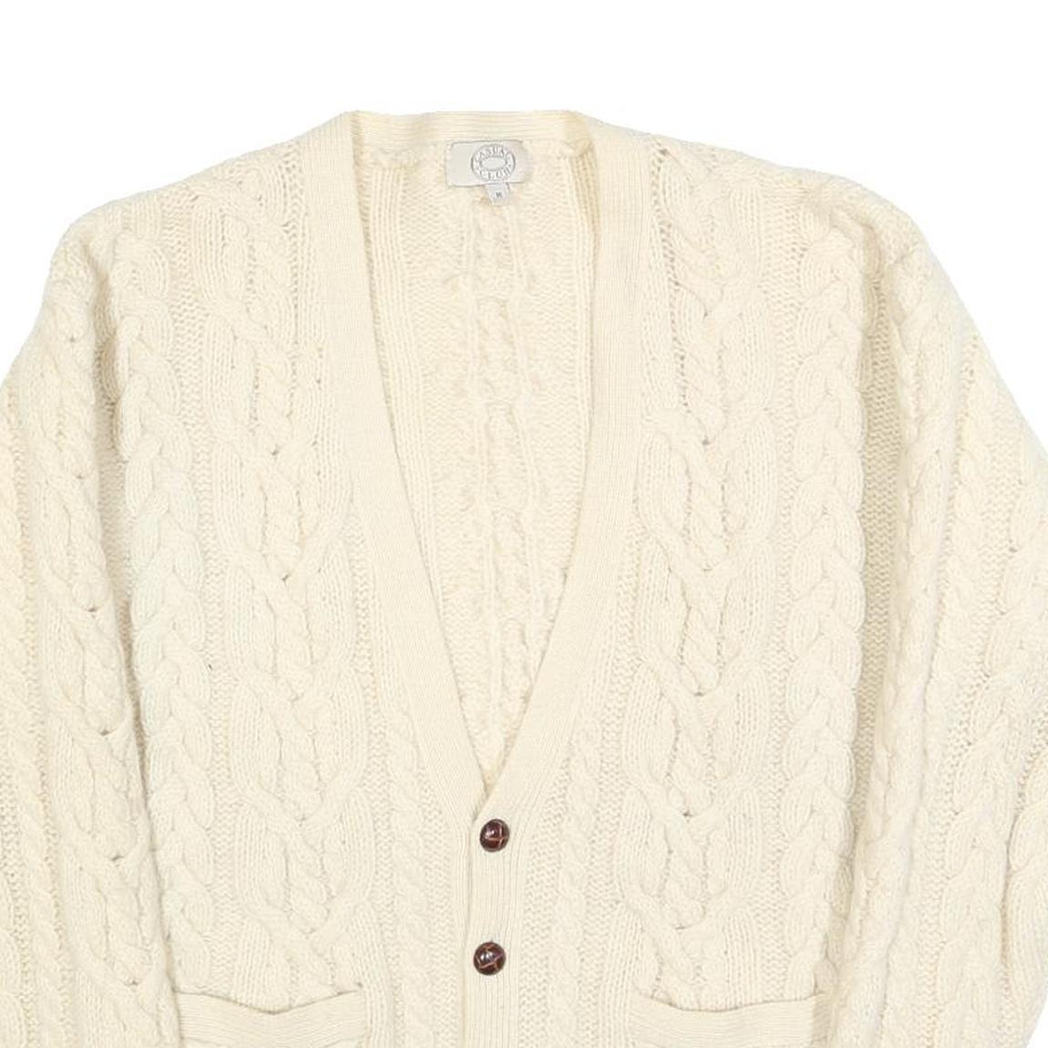 CASUAL CLUB Mens Cream Wool Cable Knit Button Up Jumper M Classic Warm