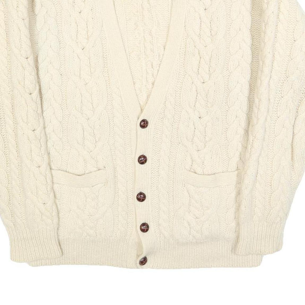 CASUAL CLUB Mens Cream Wool Cable Knit Button Up Jumper M Classic Warm