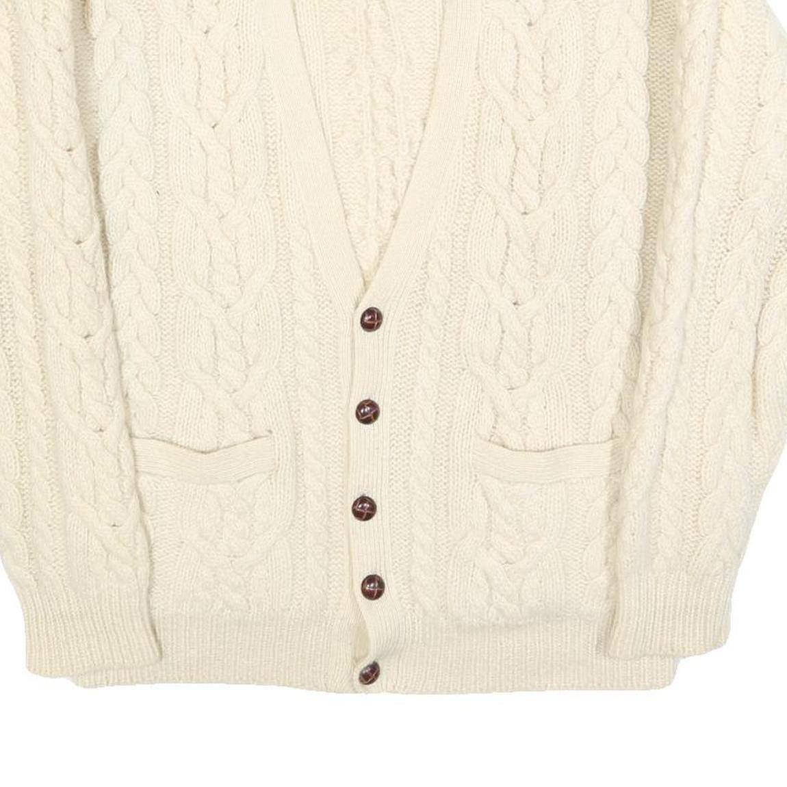 CASUAL CLUB Mens Cream Wool Cable Knit Button Up Jumper M Classic Warm