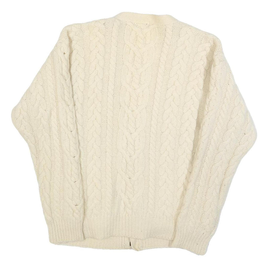 CASUAL CLUB Mens Cream Wool Cable Knit Button Up Jumper M Classic Warm