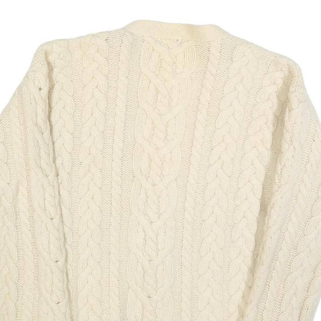 CASUAL CLUB Mens Cream Wool Cable Knit Button Up Jumper M Classic Warm