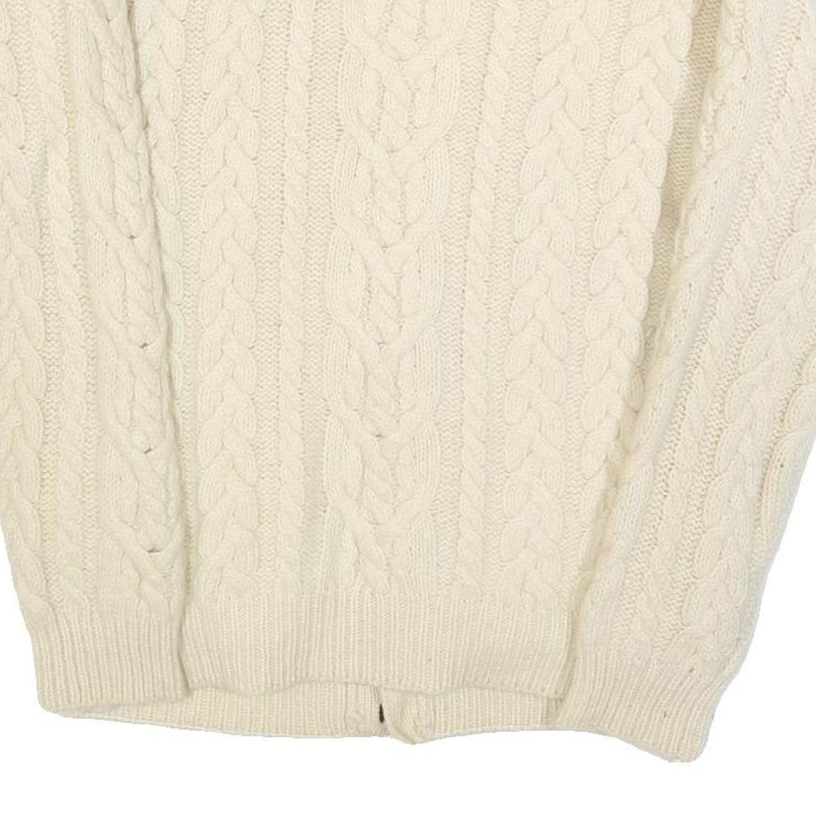 CASUAL CLUB Mens Cream Wool Cable Knit Button Up Jumper M Classic Warm