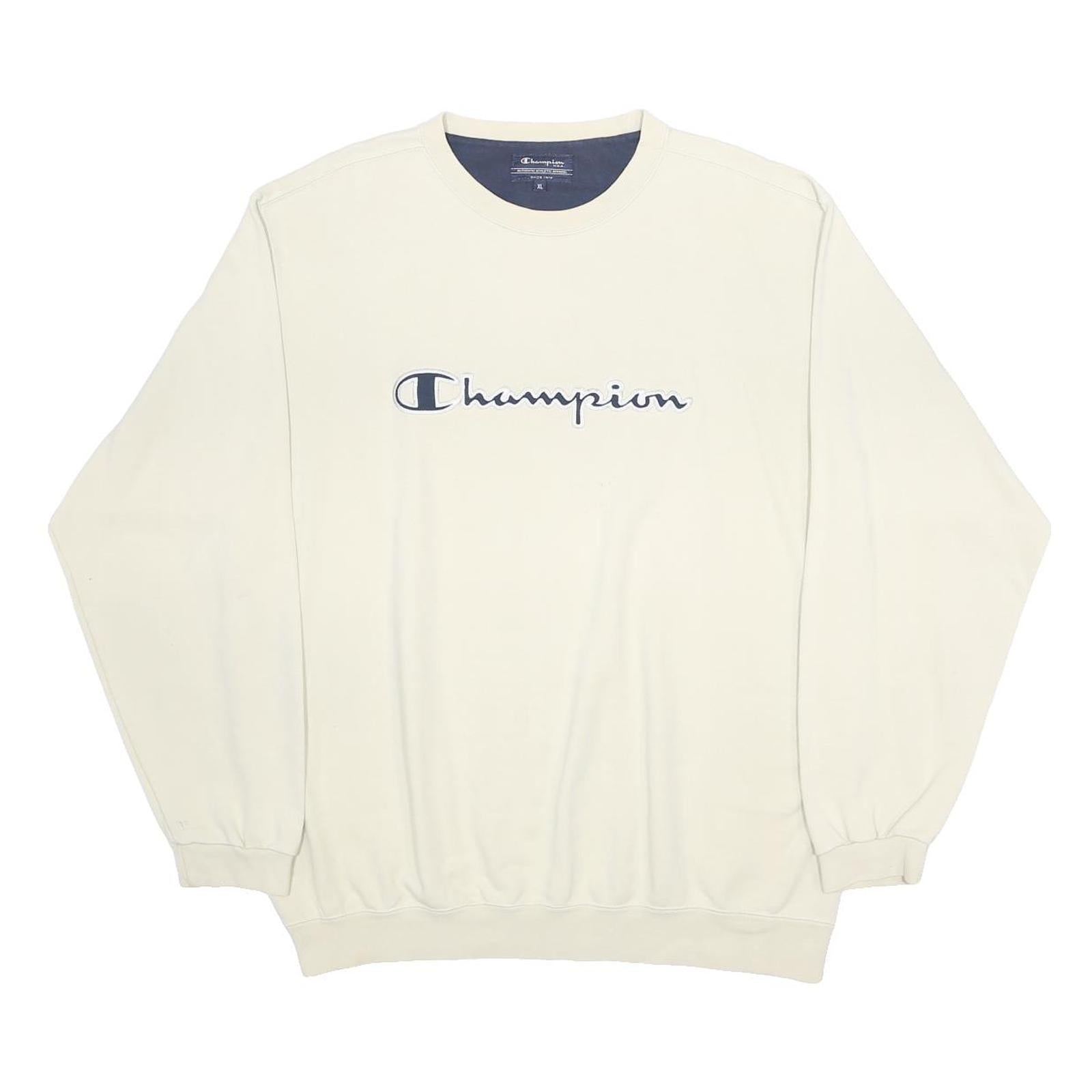 CHAMPION Mens Cream XL Crew Neck Cotton Blend Sweatshirt Pullover