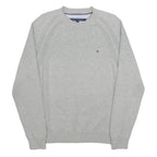 TOMMY HILFIGER Mens Grey Patterned Jumper Crew Neck Basic Knit L Classic Cotton