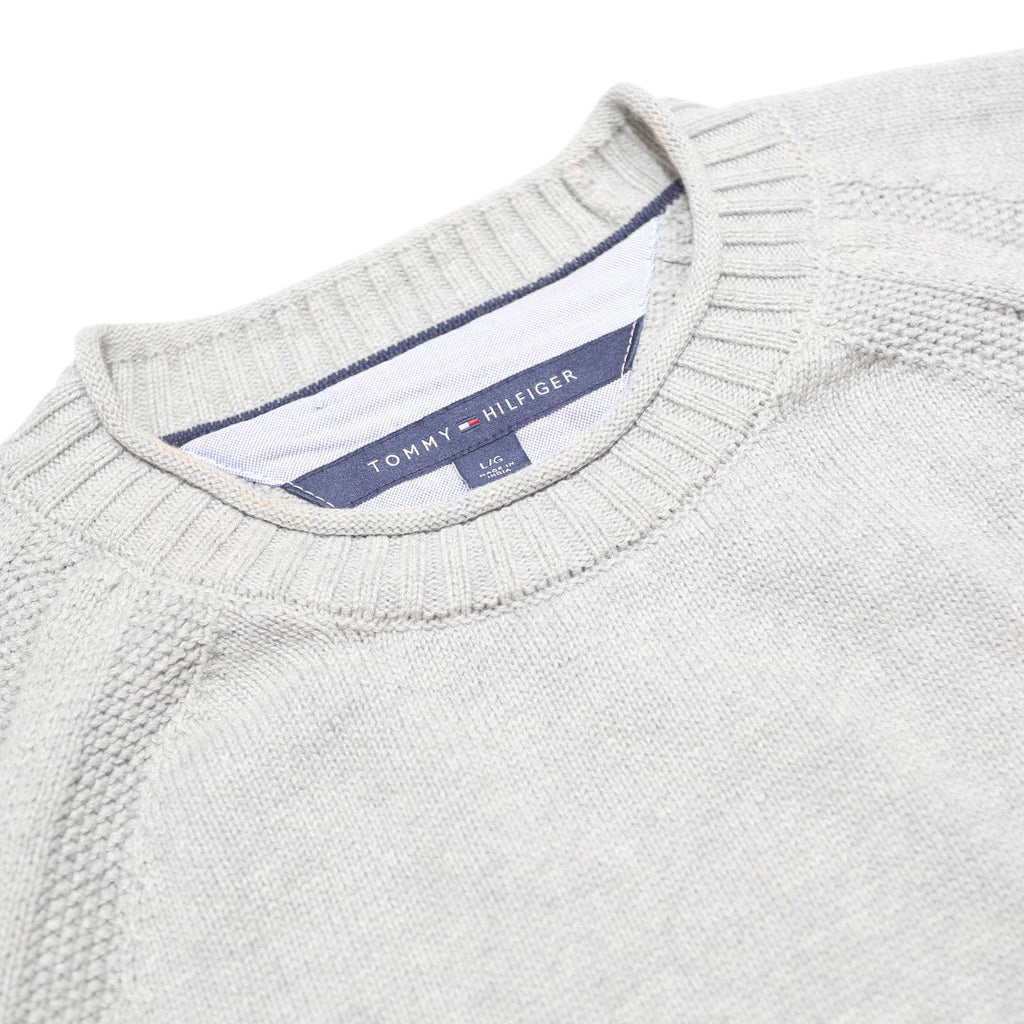 TOMMY HILFIGER Mens Grey Patterned Jumper Crew Neck Basic Knit L Classic Cotton