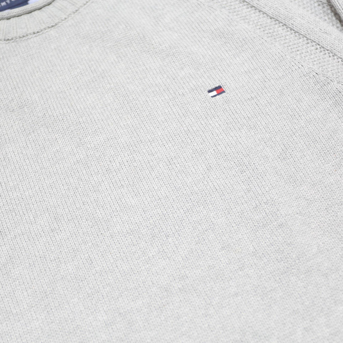 TOMMY HILFIGER Mens Grey Patterned Jumper Crew Neck Basic Knit L Classic Cotton
