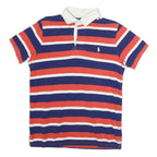 POLO RALPH LAUREN Mens Blue & Red Striped Short Sleeve Polo Shirt M Casual
