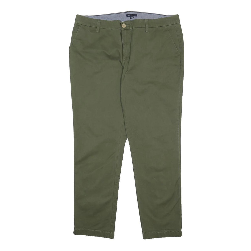 TOMMY HILFIGER Womens Cotton Blend Slim Fit Green Trousers W36 L28 Zip Pocket