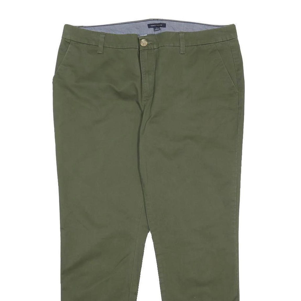 TOMMY HILFIGER Womens Cotton Blend Slim Fit Green Trousers W36 L28 Zip Pocket