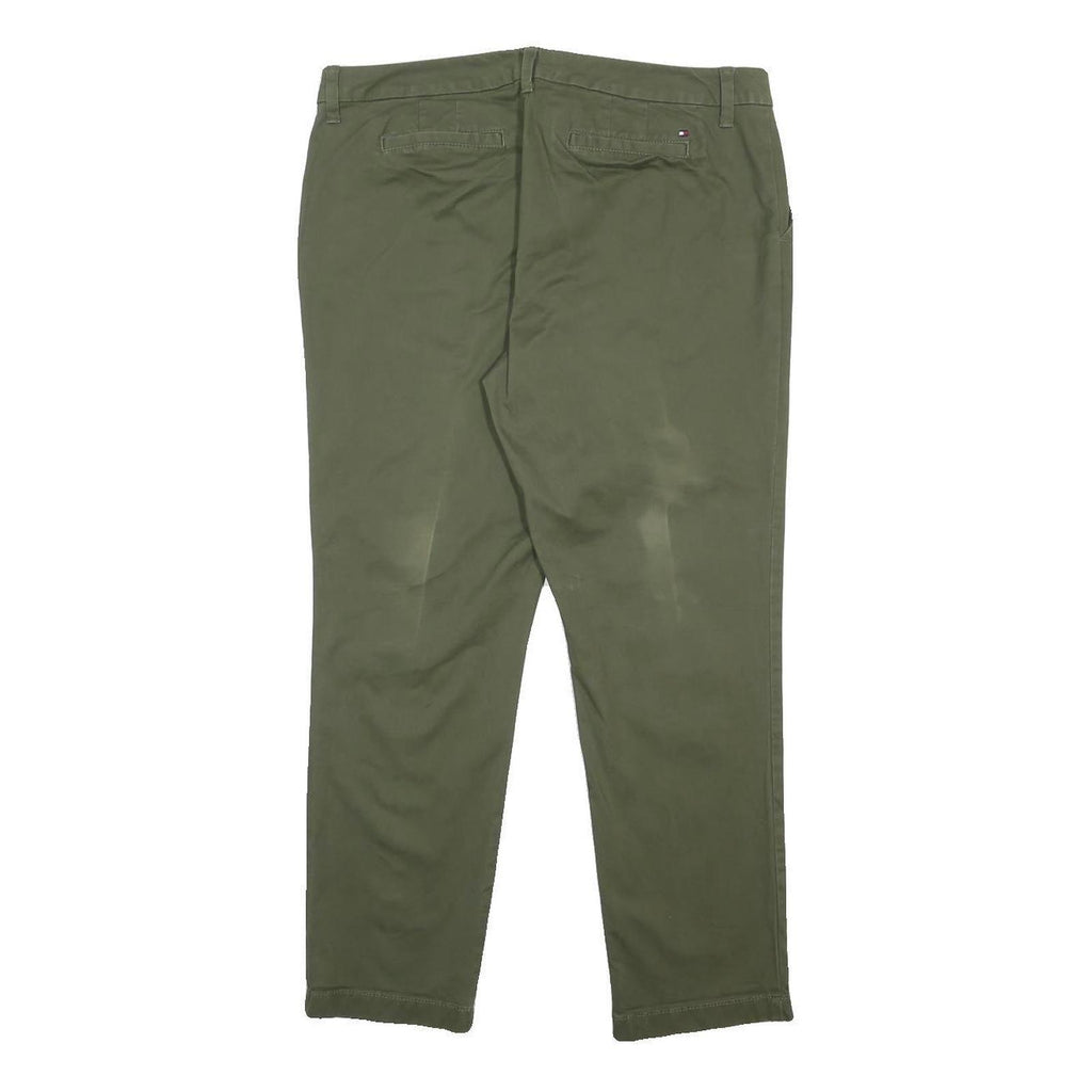 TOMMY HILFIGER Womens Cotton Blend Slim Fit Green Trousers W36 L28 Zip Pocket