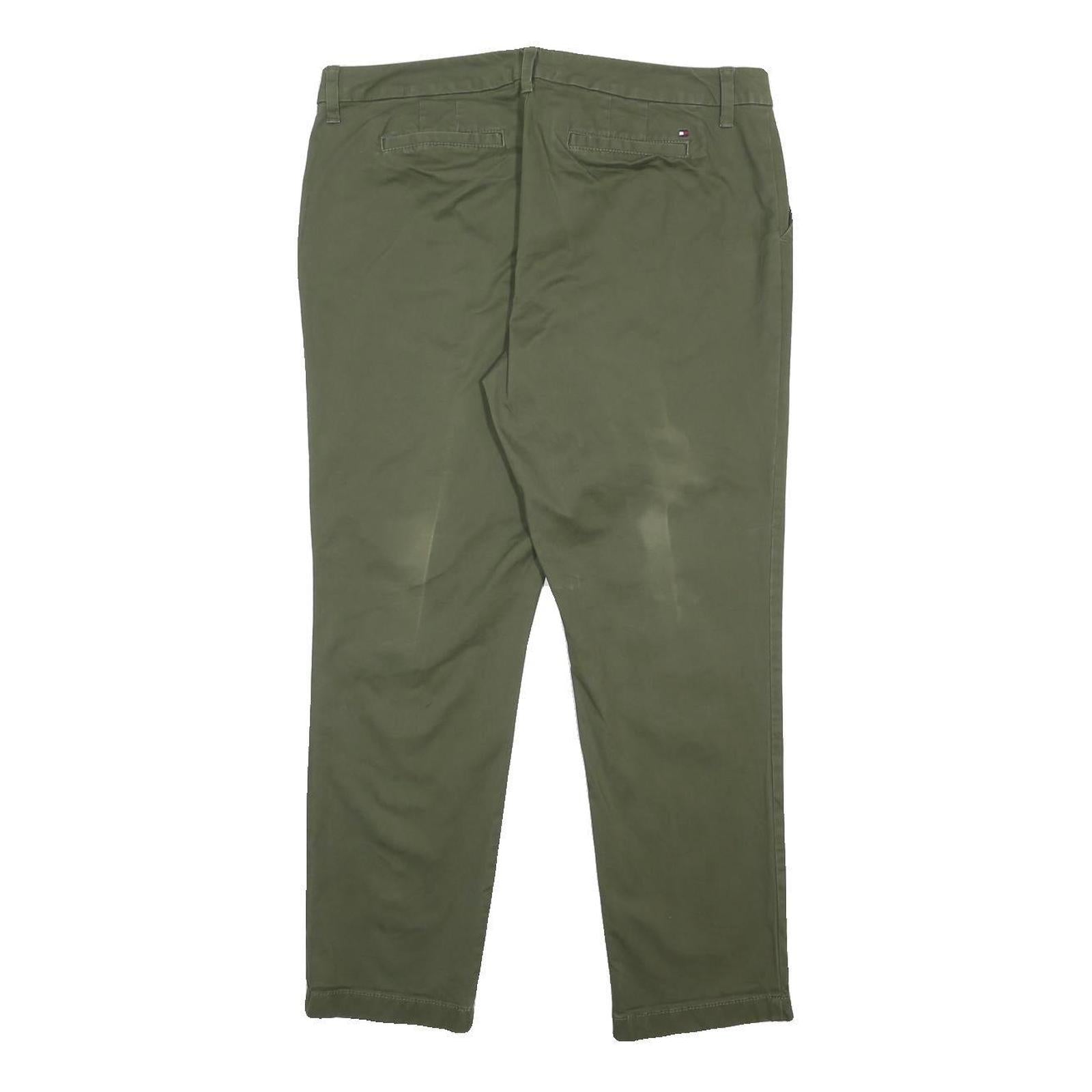 TOMMY HILFIGER Womens Cotton Blend Slim Fit Green Trousers W36 L28 Zip Pocket