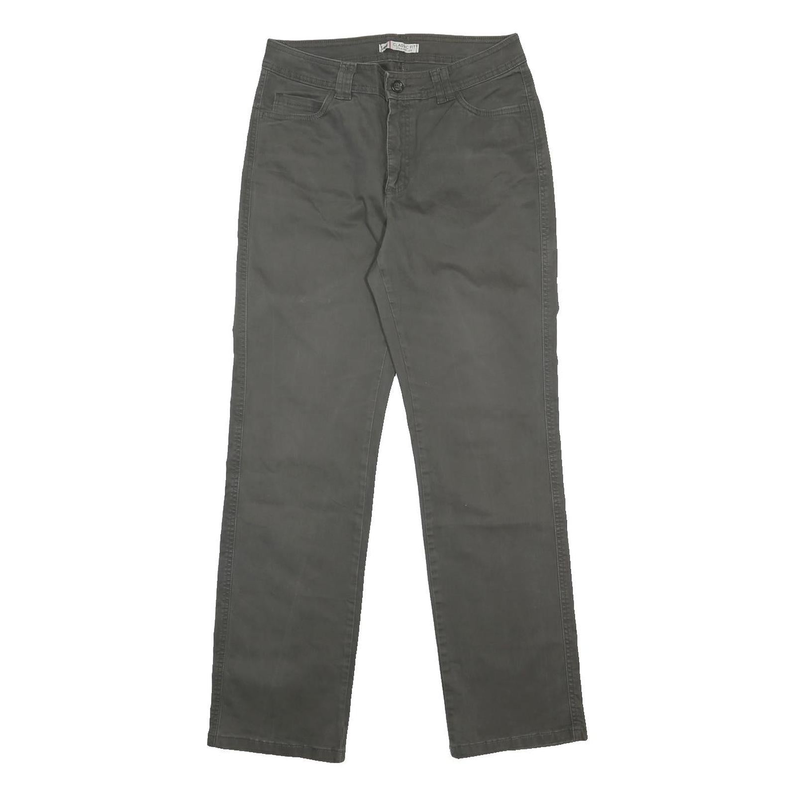 LEE Womens Cotton Blend Grey Regular Fit Straight Trousers W30 L30 Classic Zip