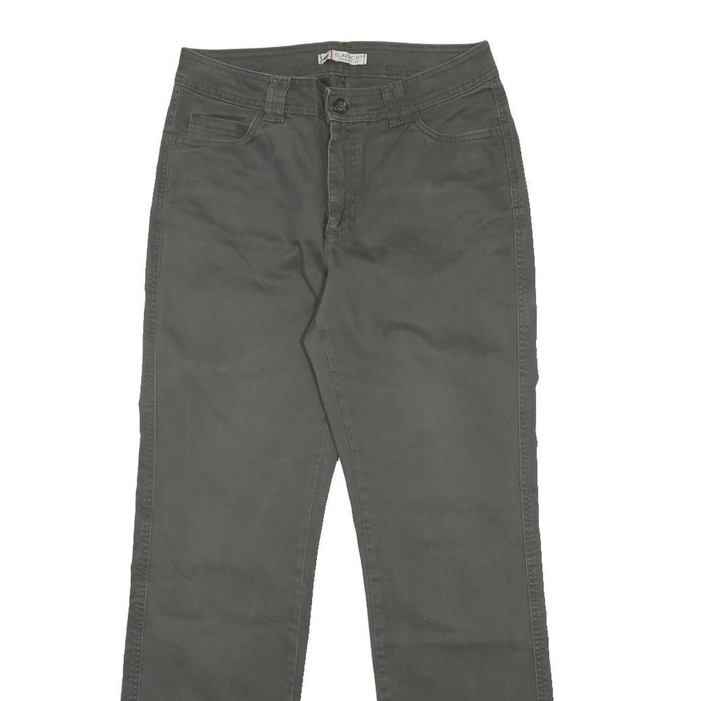 LEE Womens Cotton Blend Grey Regular Fit Straight Trousers W30 L30 Classic Zip