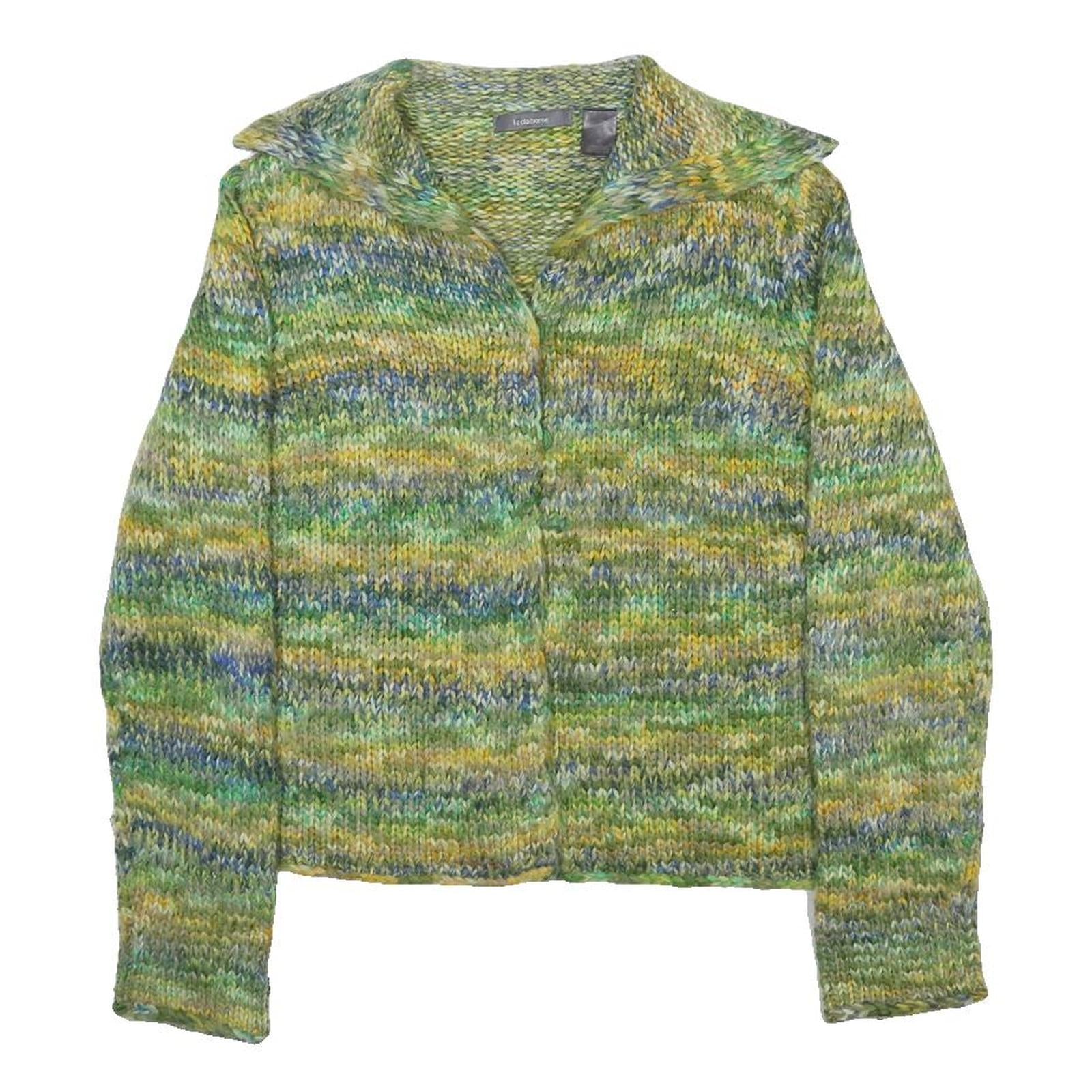 LIZ CLAIBORNE Womens Green Blue Yellow Patterned Jumper V Neck Basic Knit M