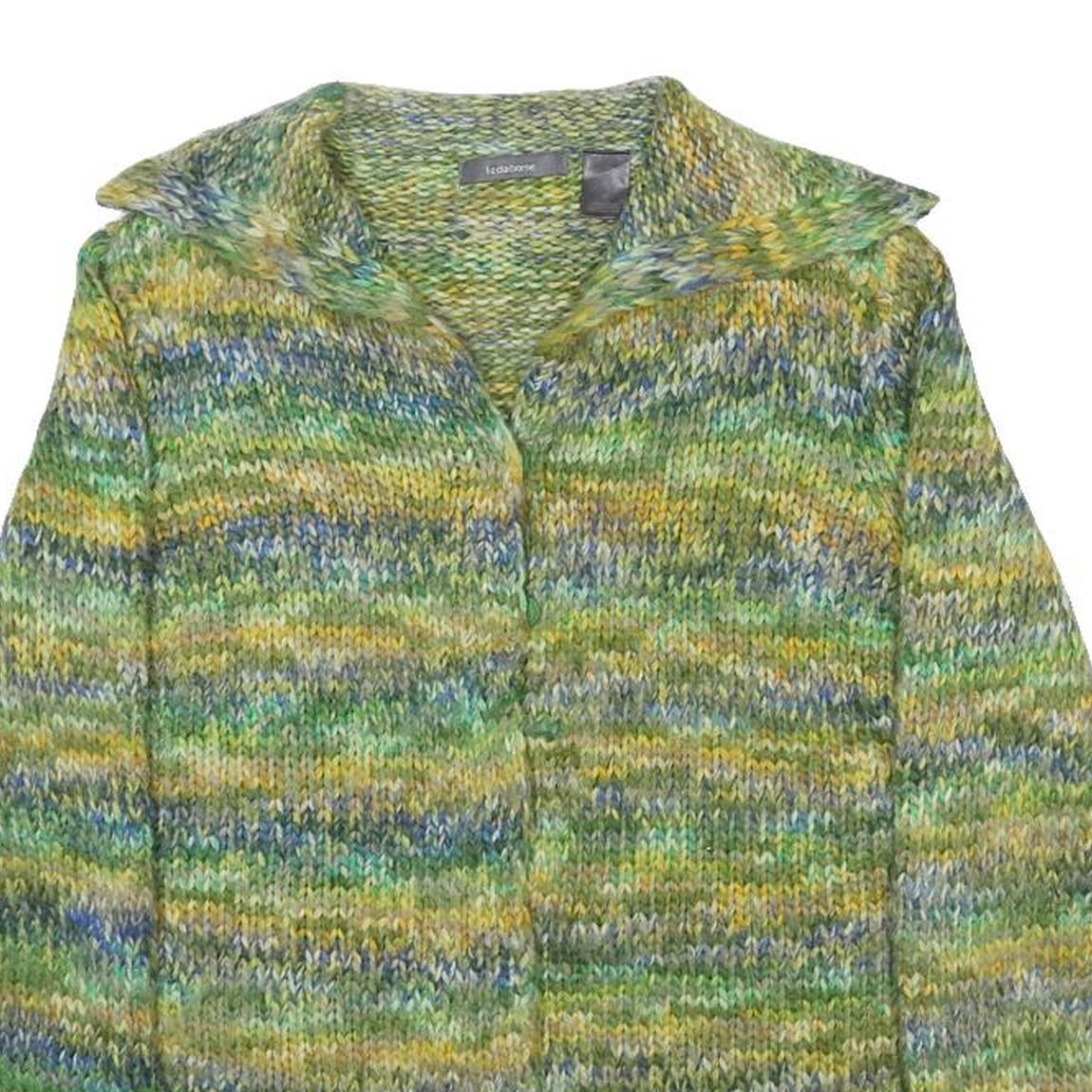 LIZ CLAIBORNE Womens Green Blue Yellow Patterned Jumper V Neck Basic Knit M