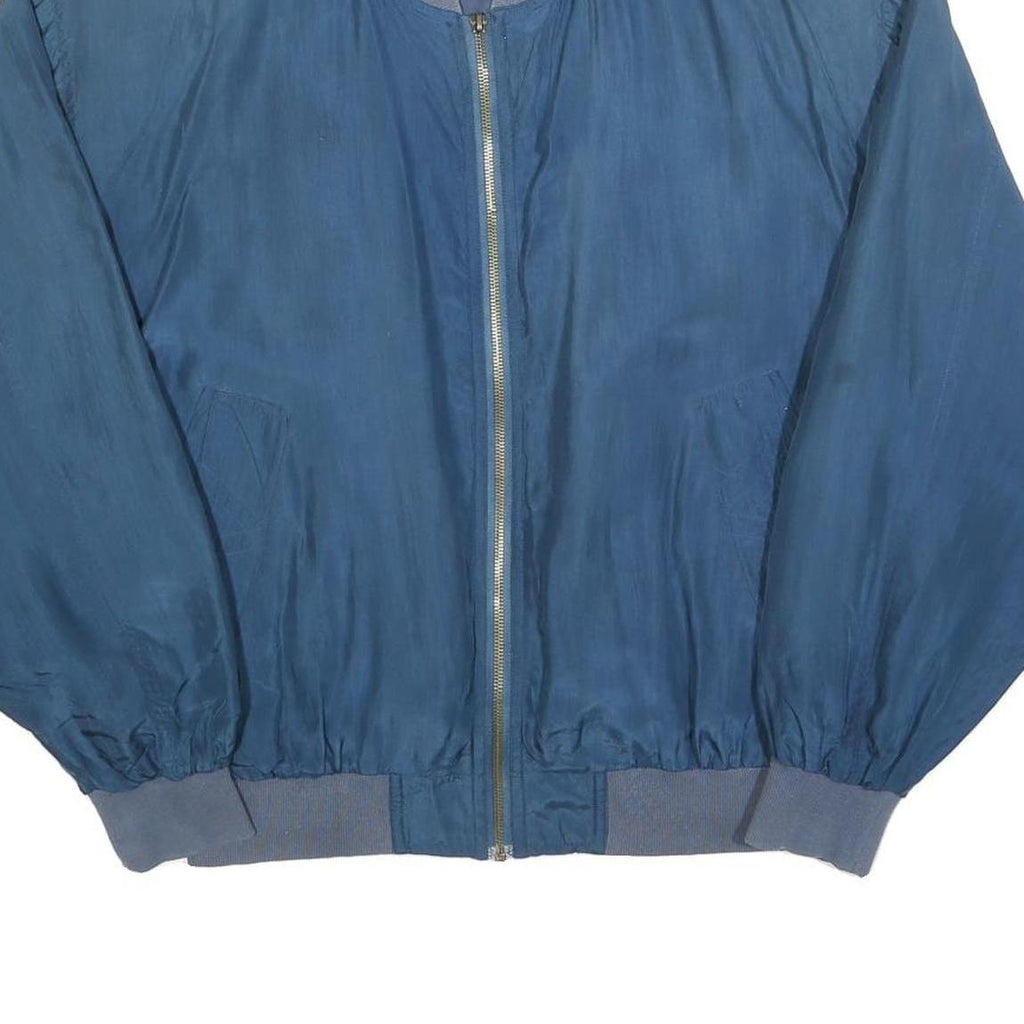 Mens Blue Silk Zip Jacket M Plain Classic Bomber Style Lightweight