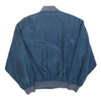 Mens Blue Silk Zip Jacket M Plain Classic Bomber Style Lightweight