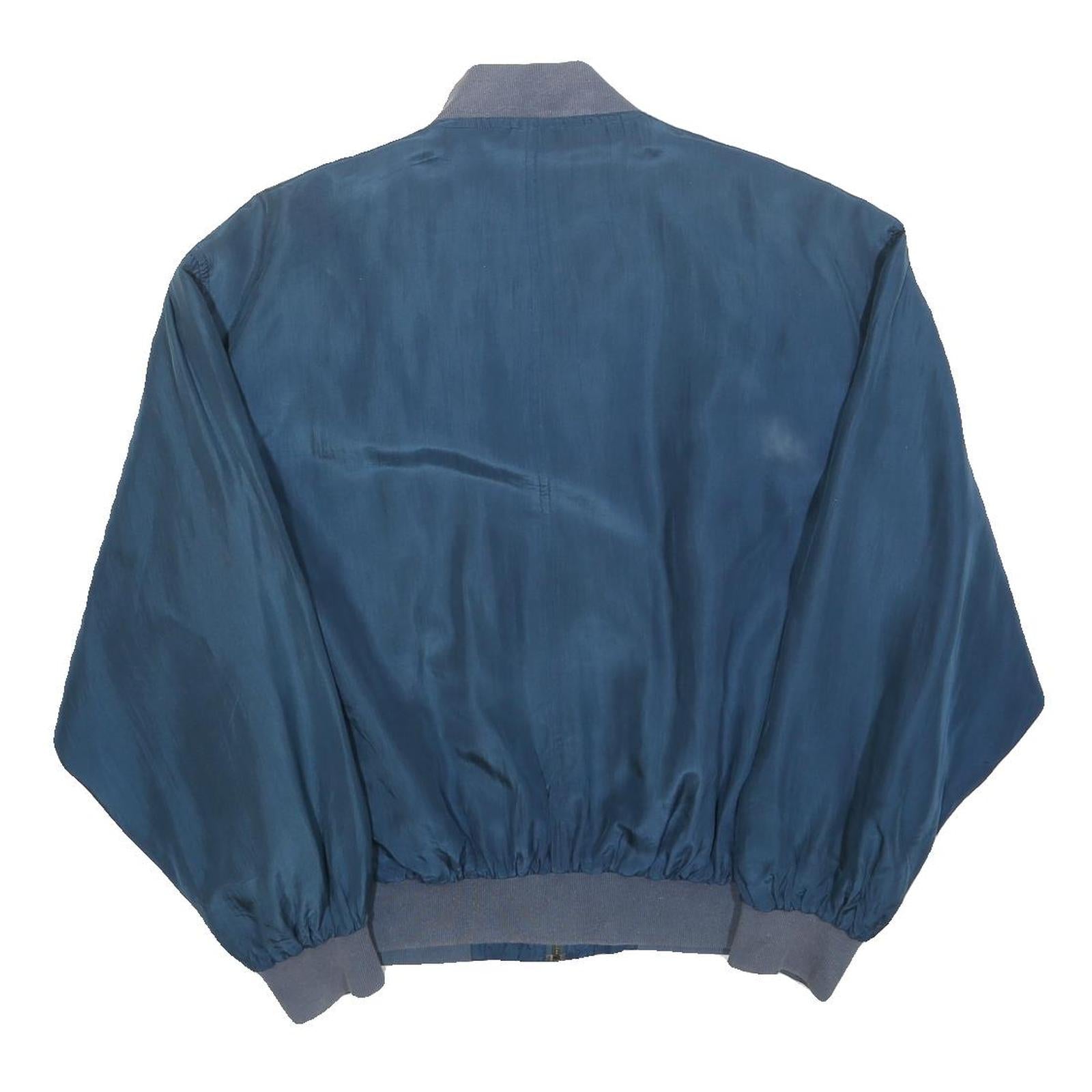 Mens Blue Silk Zip Jacket M Plain Classic Bomber Style Lightweight