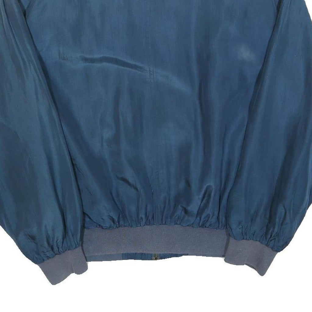Mens Blue Silk Zip Jacket M Plain Classic Bomber Style Lightweight