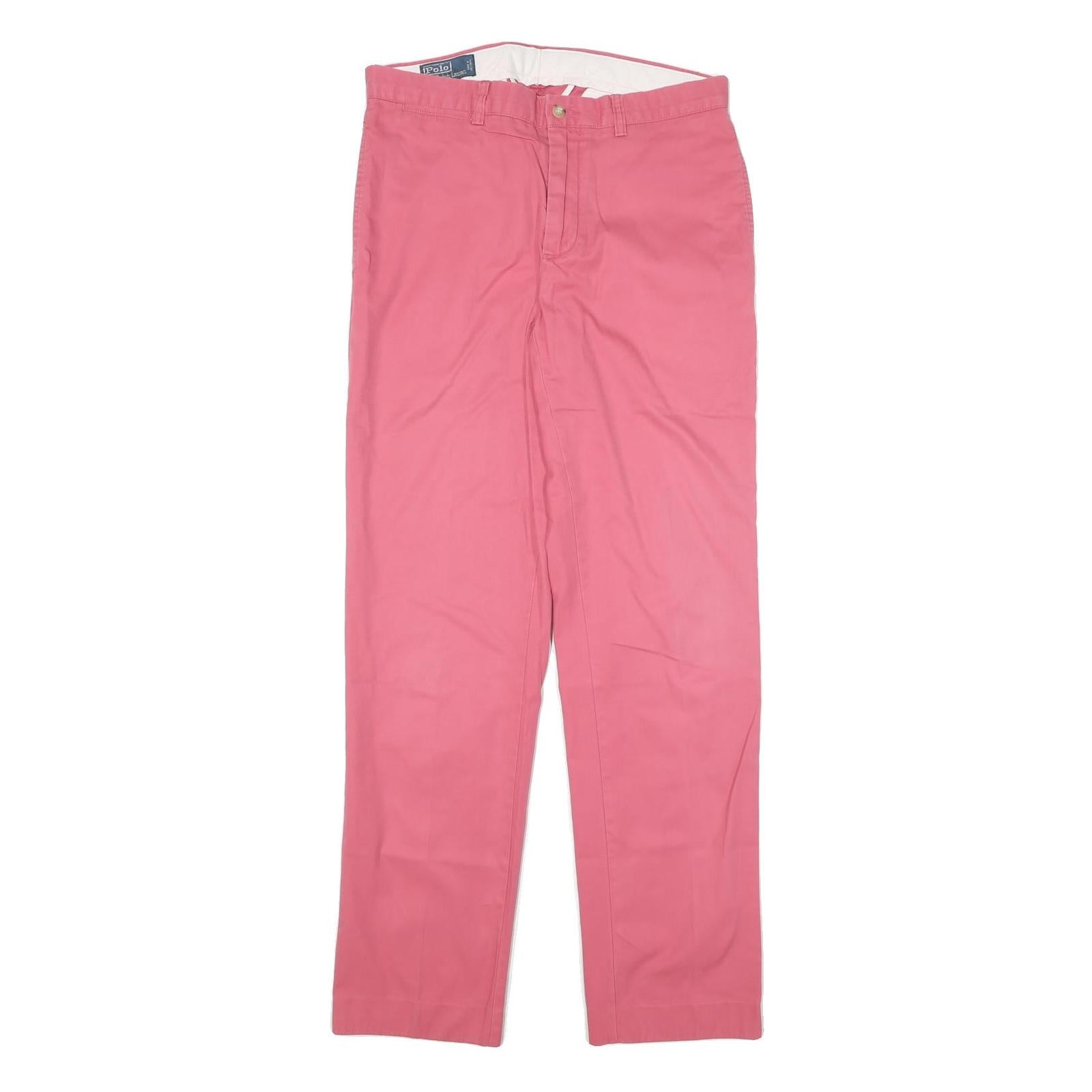 POLO RALPH LAUREN Womens Cotton Blend Pink Regular Straight Trousers W32 L34