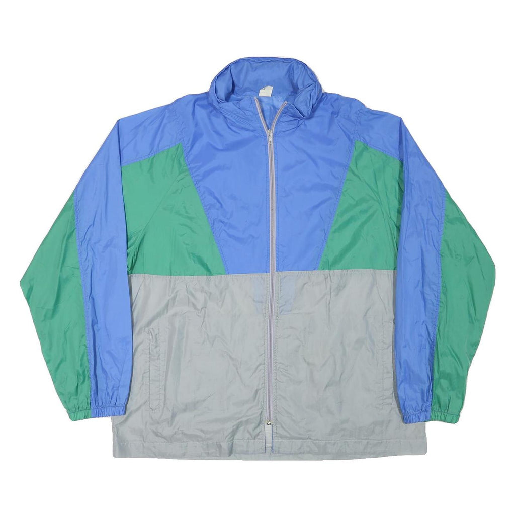 Mens Blue & Green Colourblock Zip Up Lightweight Polyamide Jacket L Windbreaker