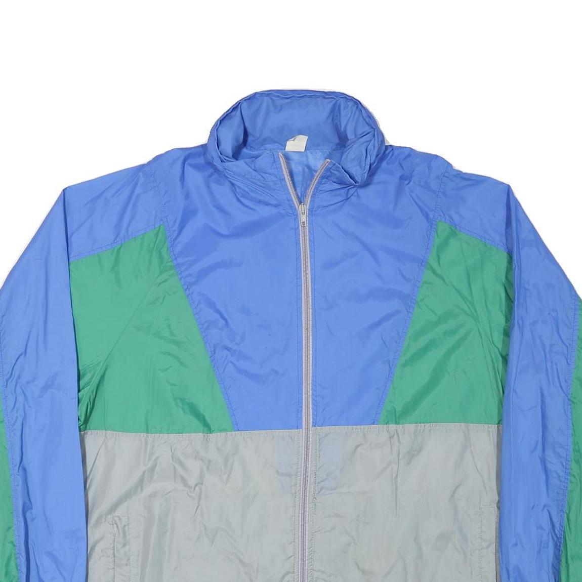 Mens Blue & Green Colourblock Zip Up Lightweight Polyamide Jacket L Windbreaker