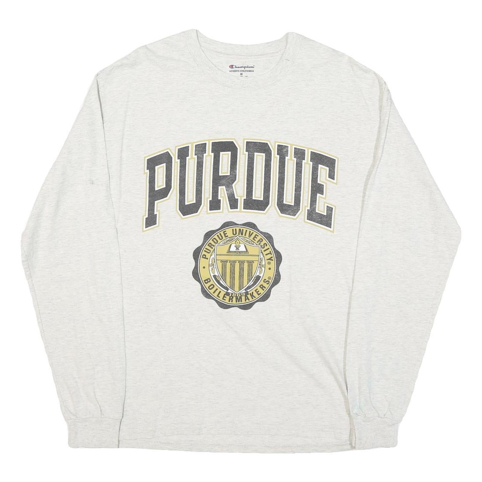 CHAMPION Mens White Purdue Graphic Long Sleeve Crew Neck T-Shirt M Cotton Blend
