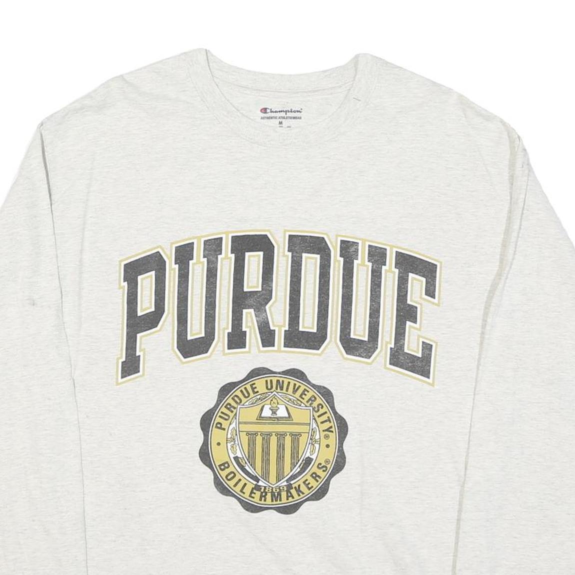 CHAMPION Mens White Purdue Graphic Long Sleeve Crew Neck T-Shirt M Cotton Blend