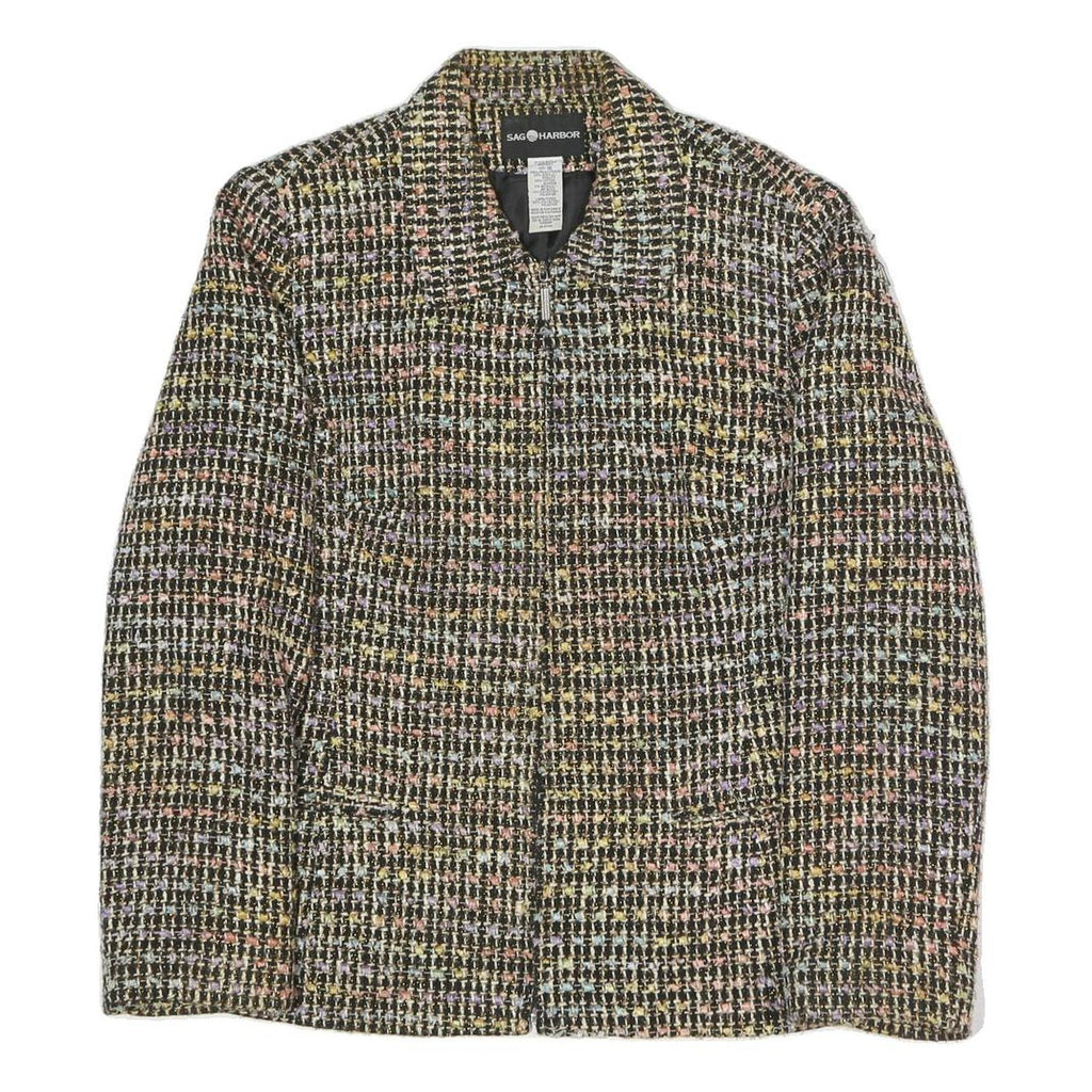 SAG HARBOUR Womens Black & Multicolour Check Blazer Jacket UK 16 Polyester Blend