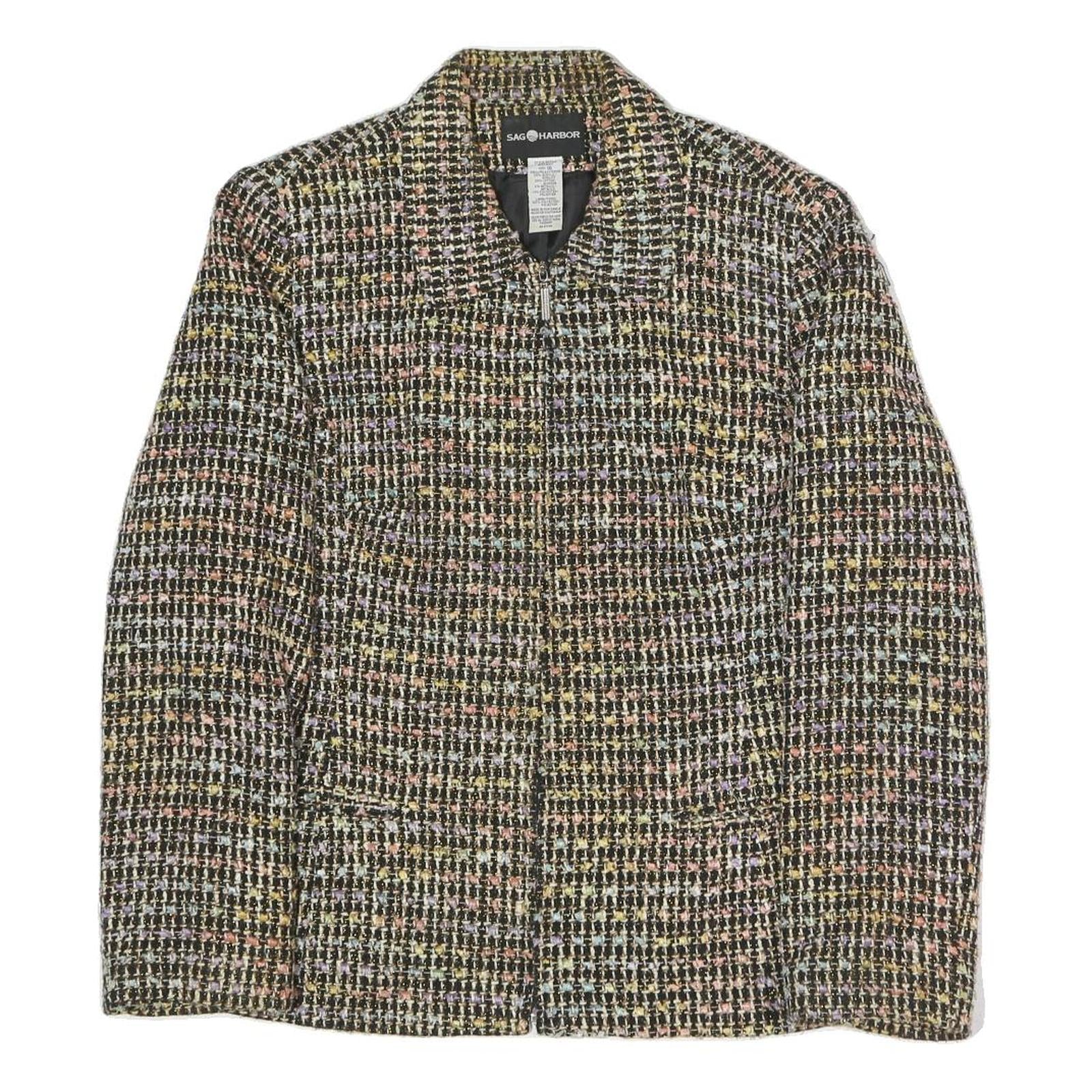 SAG HARBOUR Womens Black & Multicolour Check Blazer Jacket UK 16 Polyester Blend