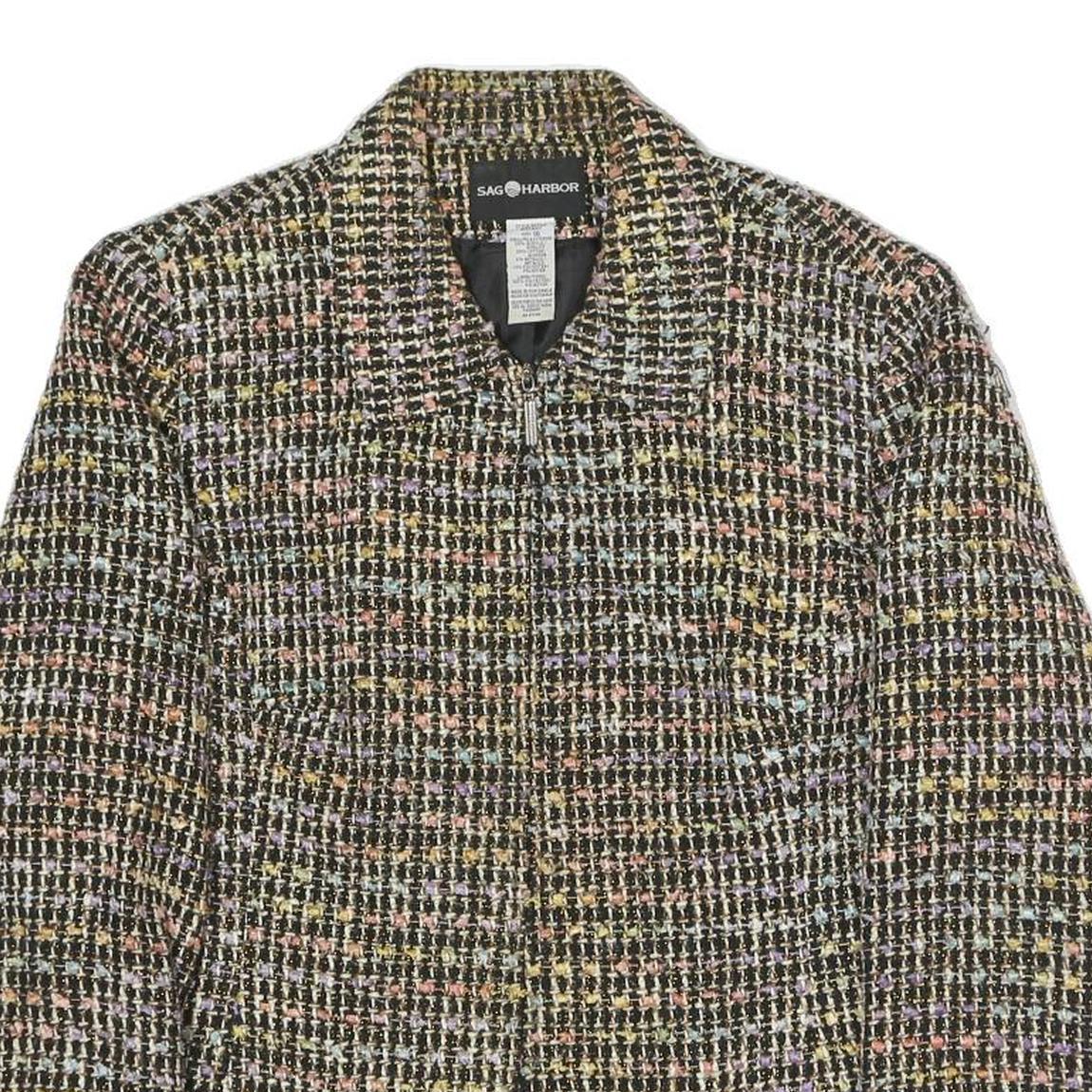 SAG HARBOUR Womens Black & Multicolour Check Blazer Jacket UK 16 Polyester Blend