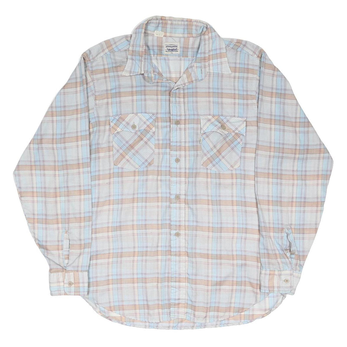LEVI'S Mens Blue & Brown Plaid Shirt XL Cotton Blend Button Closure Long Sleeve